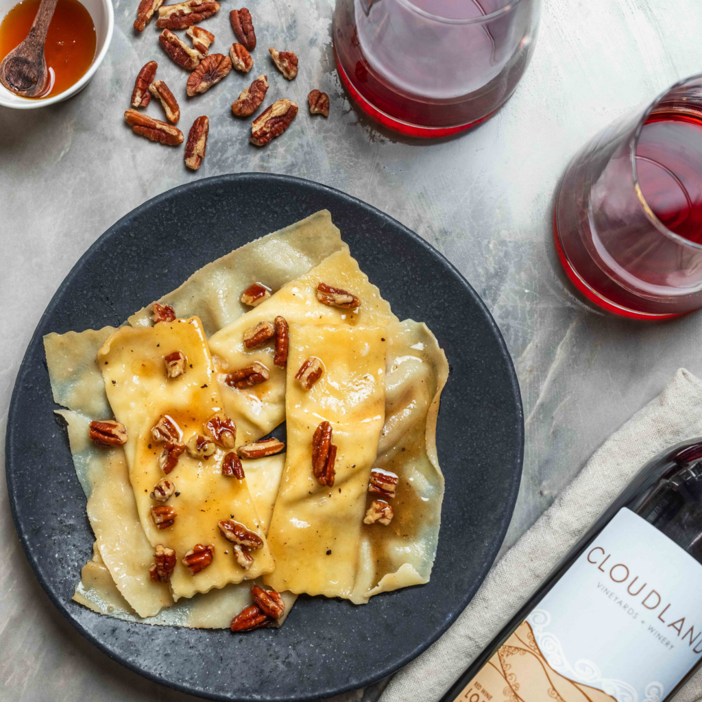 Goat Cheese Rav + Brown Butter Pecan Sauce